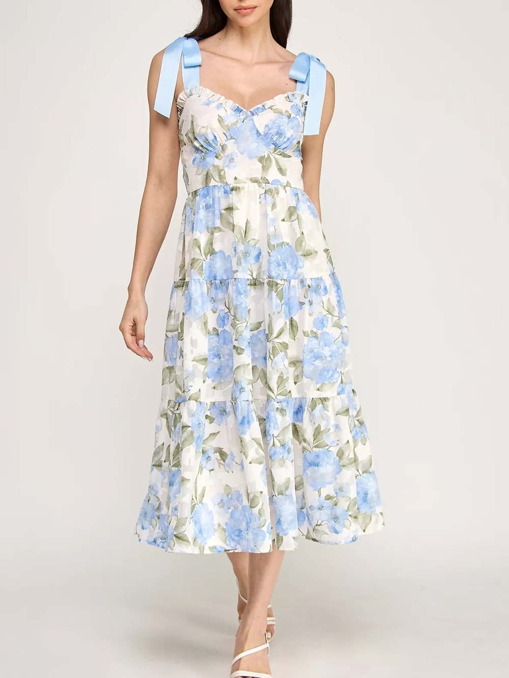 Trixxi Juniors Tie Shoulder Ruffle Bust Midi Dress